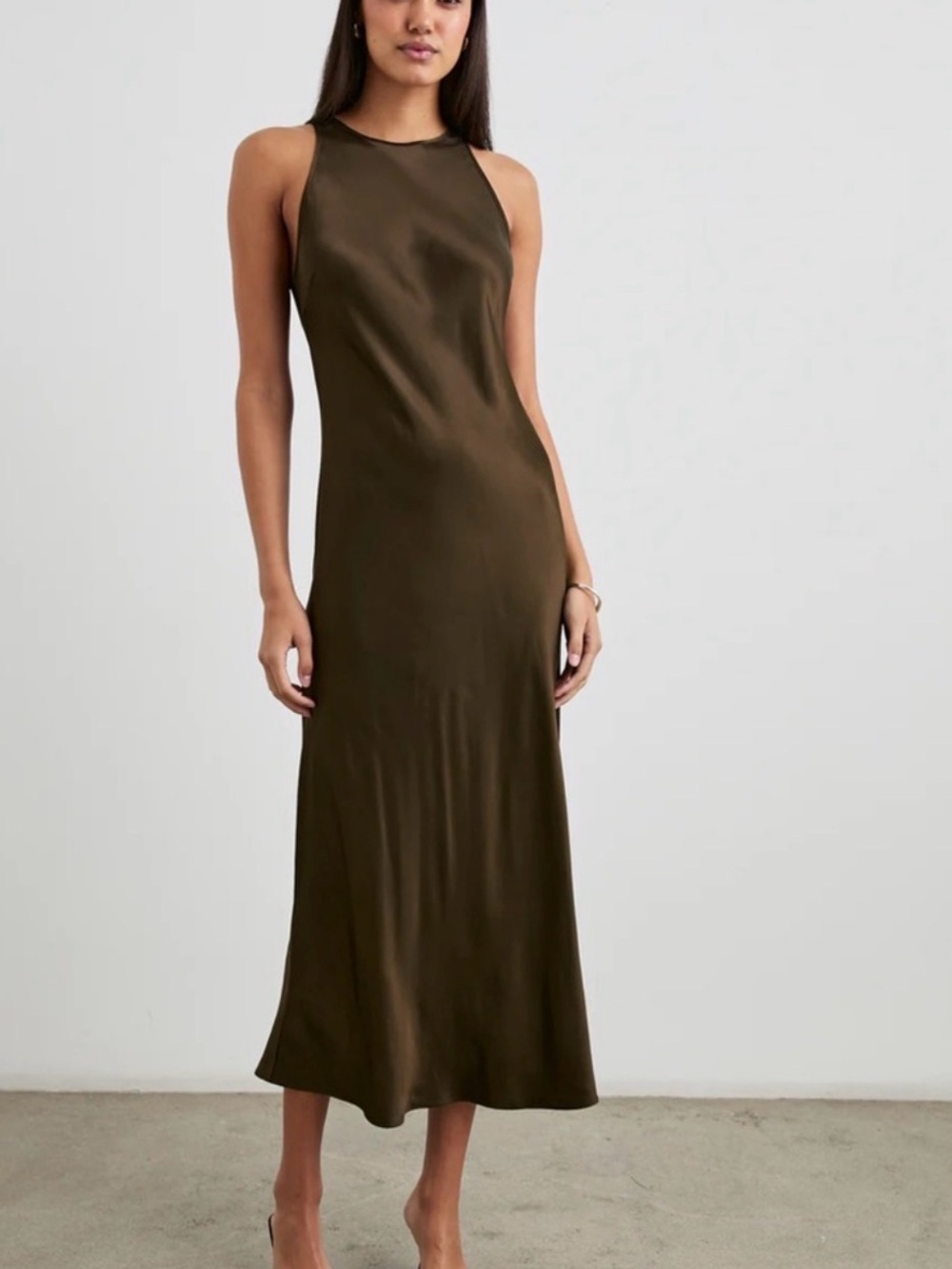 Rails Sleeveless Satin Maxi Dress in Deep Brown